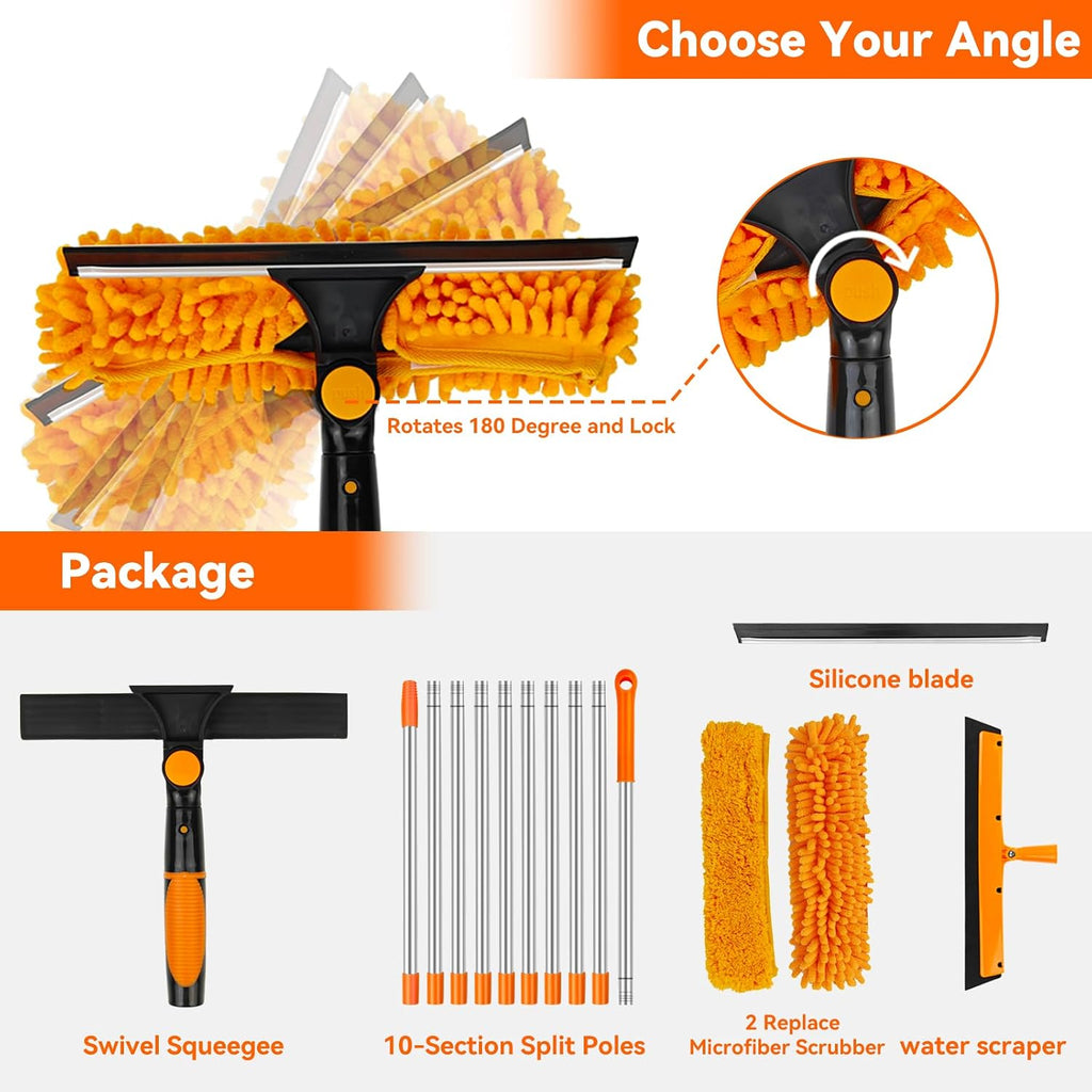 Window Washing Kit with Extension Pole: 3 in 1 Double-Sided Professional