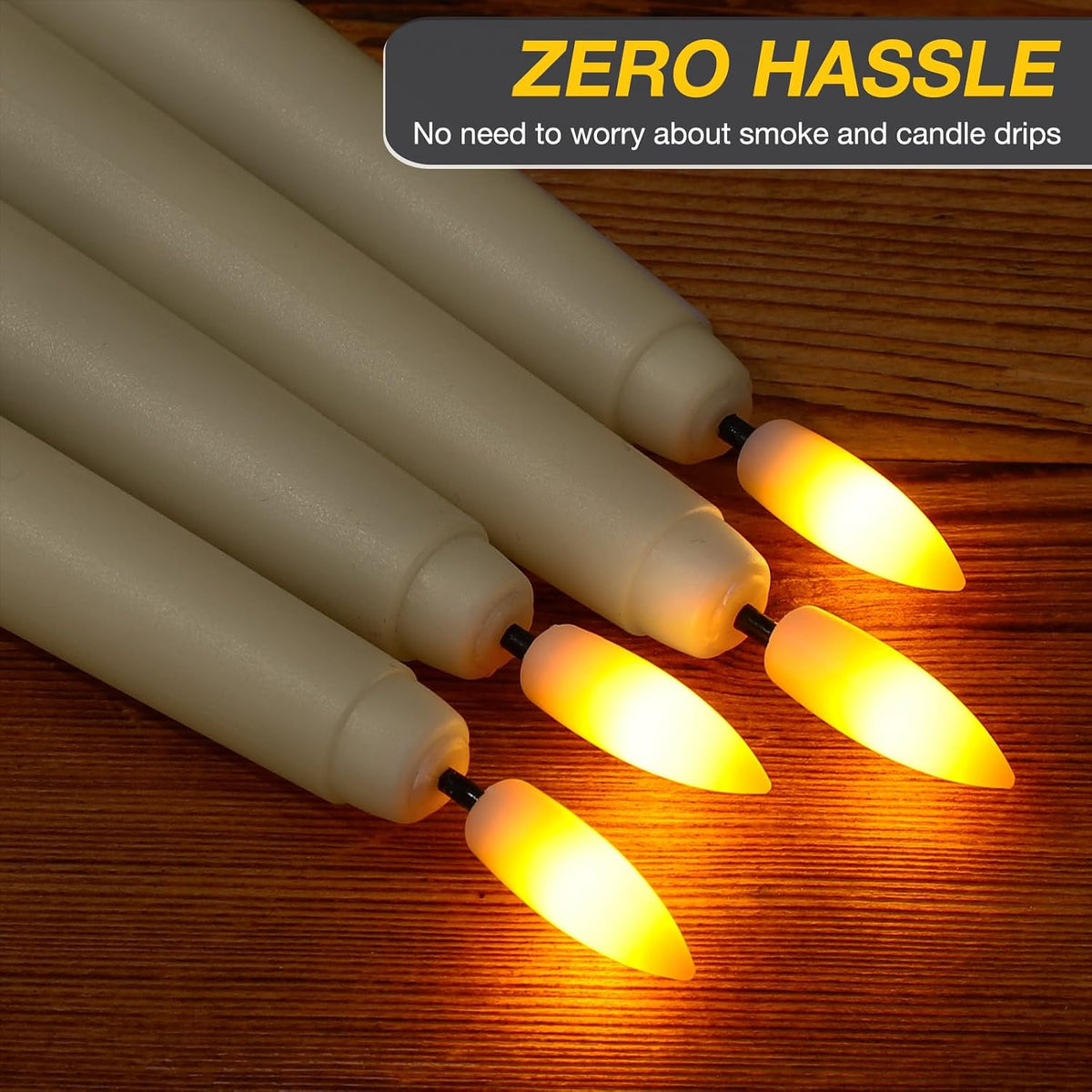 Reginary 48 Pcs Flameless Taper Candles with 4 Remote,Ivory,9.65 Inches