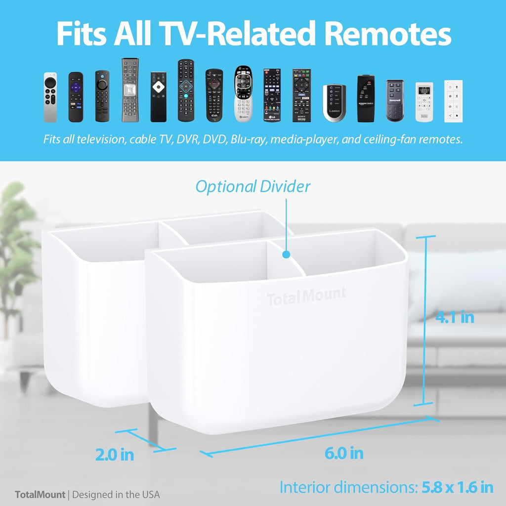 TotalMount Drop-Free Remote Holders – Removable Adhesive – White (2 Pack)