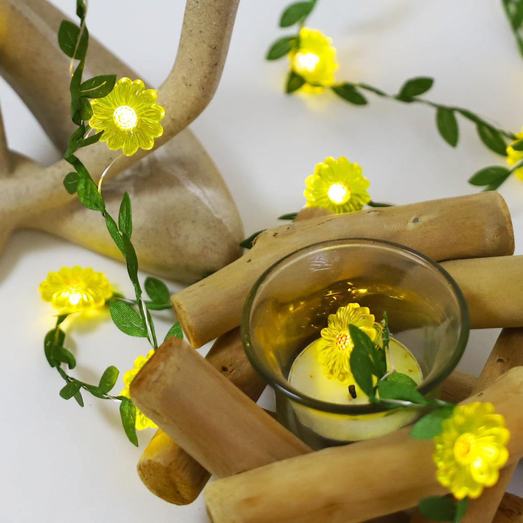 Sunflower Decor Flower String Lights Vines with Fairy Lights Christmas, 30 LED Copper Wire with Remote Control Battery Operated Flower Garland Leaf for Locker,Bedroom, Wall, Christmas,Fall Decorations