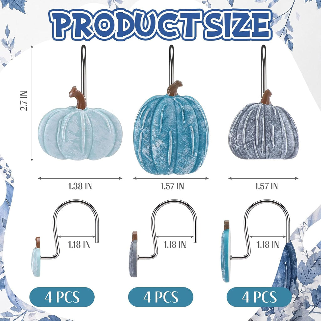 Weysat 12 Pcs Blue Pumpkin Fall Shower Curtain Hooks Bathroom Decor