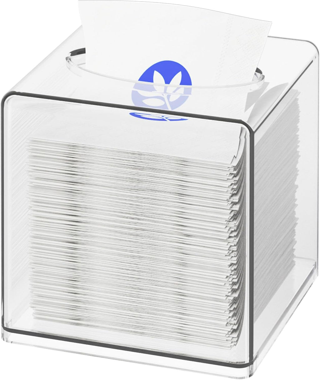 Cq acrylic Tissue Box Holder,Clear Square Tissue Box Cover for Kleenex Tissue Cube Box,Plastic Roll Tissue,Napkin,Facial Tissue Dispenser Box Case for Countertop,Bathroom,Kitchen,Home,Office,5.5 Inch