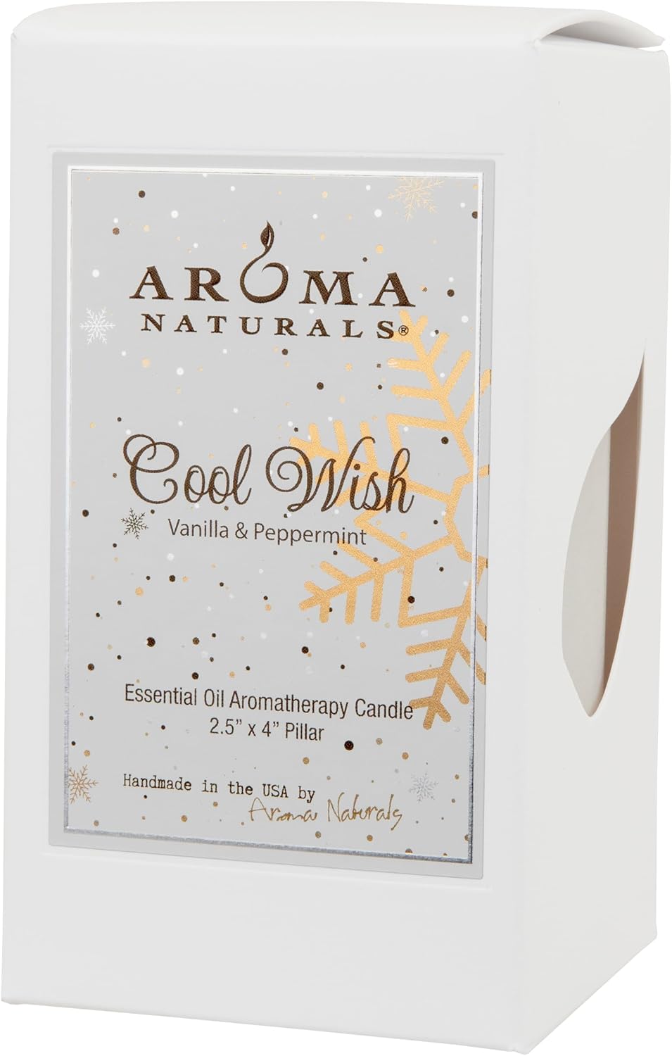 Aroma Naturals Holiday Essential Oil Vanilla & Peppermint Scented Pillar Candle, Cool Wish, 2.5 inch x 4 inch