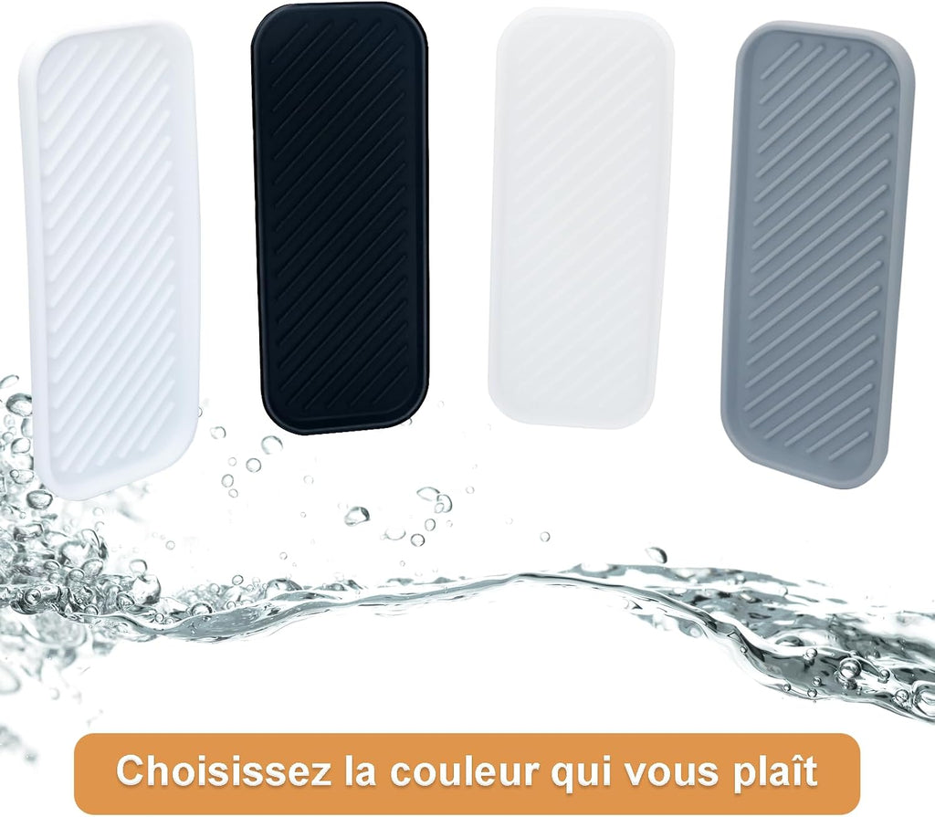 Silicone Organizer Tray, Soap and Sponge Holder for Kitchen Sink, Bathroom - Storage Tray for Dish Brush, Soap Dispenser, Dishwashing Accessories- 2 Pack (Clear)