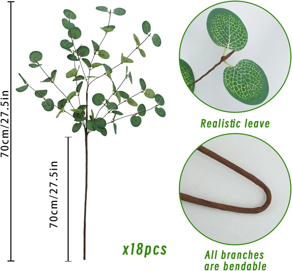Agusbagli 6 Pcs Artificial Eucalyptus Leaves, 28'' Greenery Stems for Vase