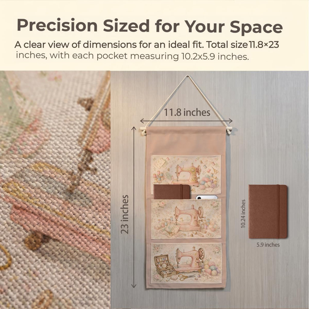 IAXIC Retro Sewing Machine Canvas Wall Hanging Organizer with Pockets