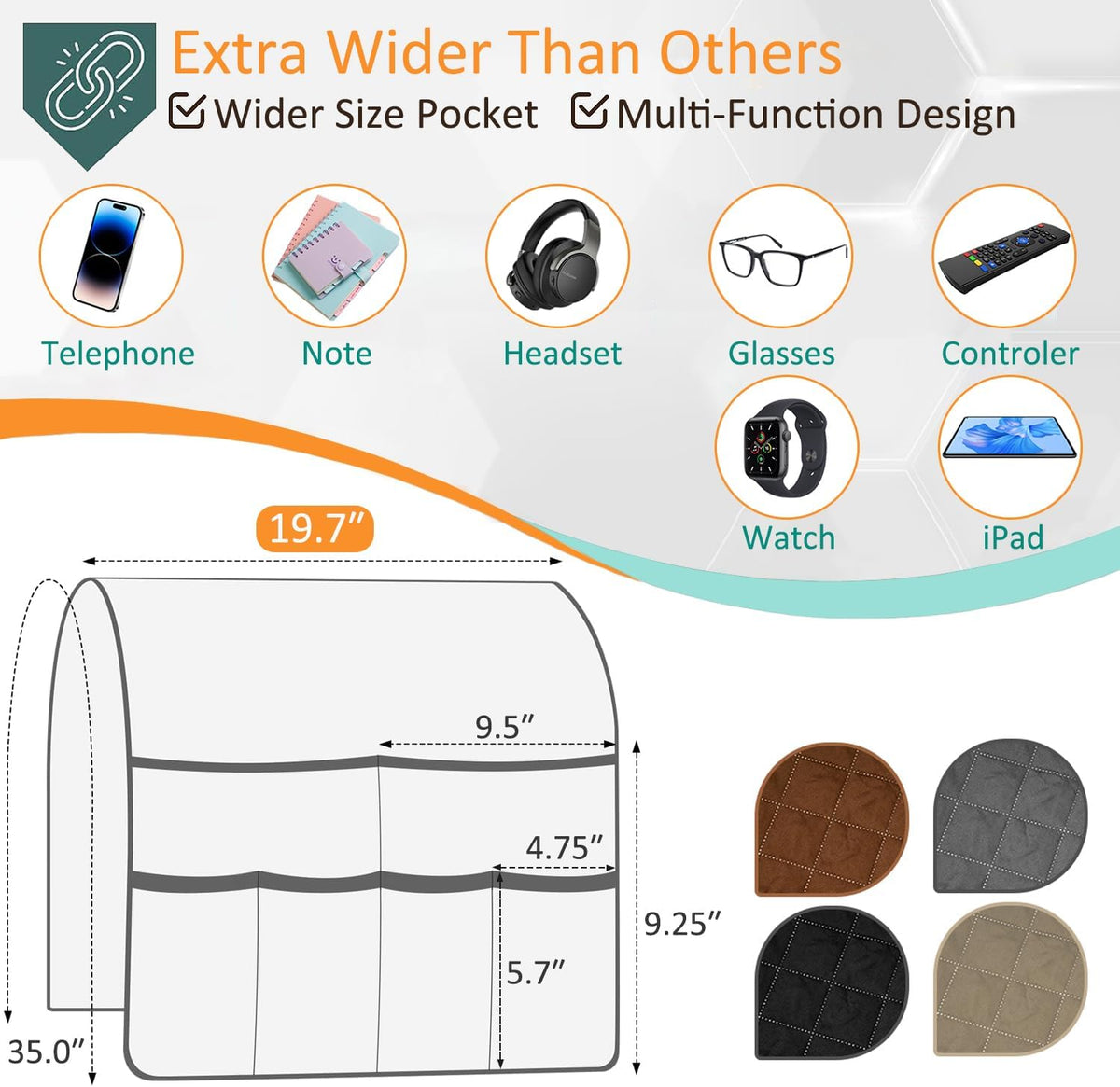 Remote Control Holder for Recliner Non-Slip Armchair Caddy Couch Armrest Organizer, Arm Chair Bedside Caddy Storage Organizer for Recliner Couch With 6 Pockets for Magazine, Phone, iPad (Beige)