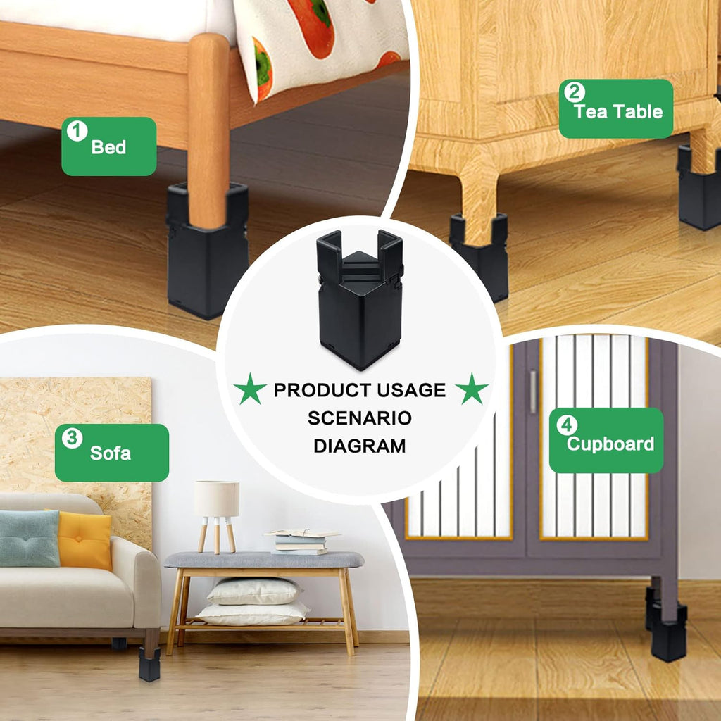 4Pcs Adjustable Furniture Risers with Screw Clamp, Sturdy Desk Risers for Desk Legs, Bed Risers Heavy Duty, Table Risers for Chair Frame Width from 0.8-1.6in, Supports 4409lbs (3In)
