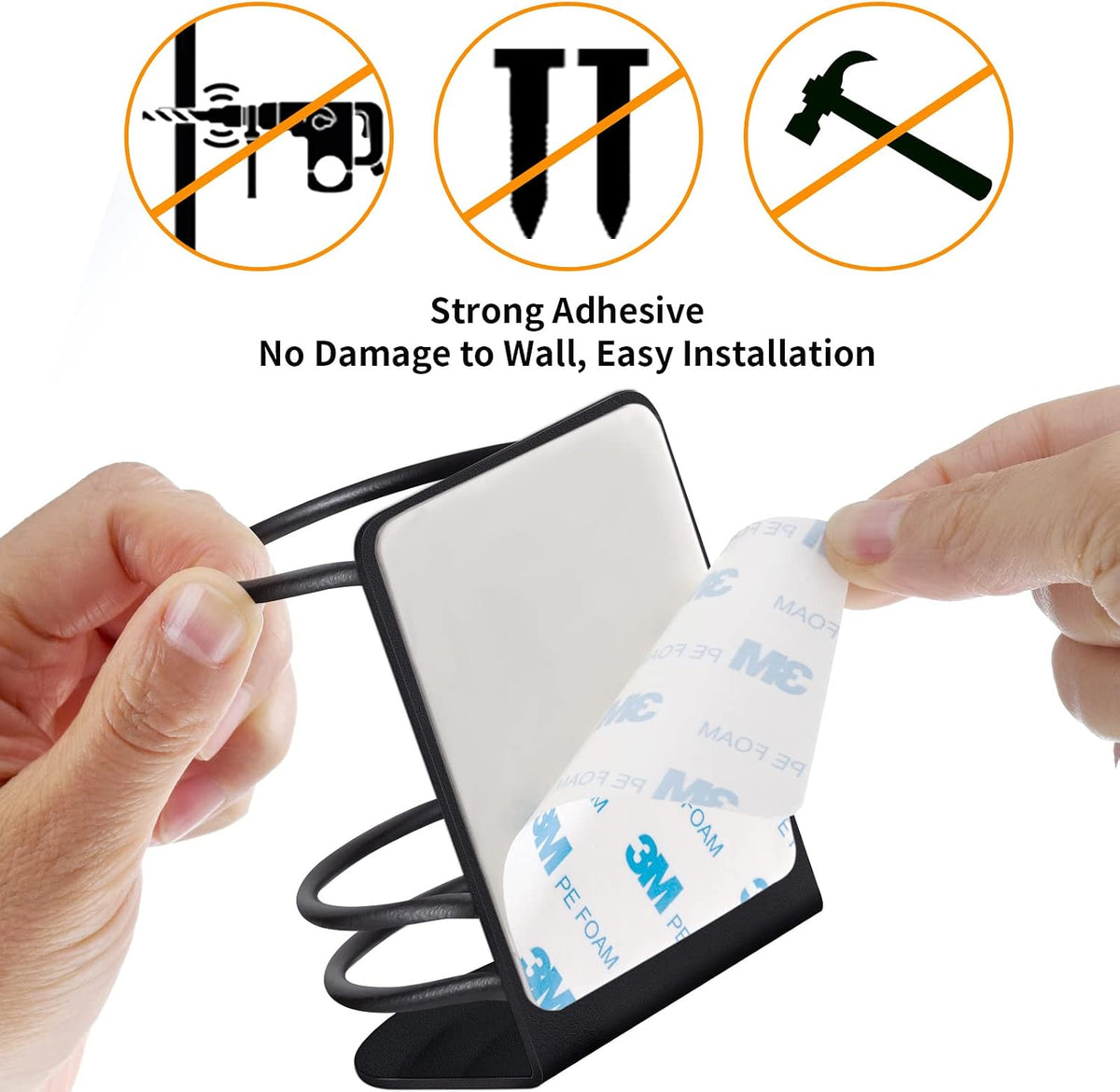 Toothbrush Holder Wall Mounted, Bathroom Storage Stand for Razor, Toothpaste - Self Adhesive, Stainless Steel, Black