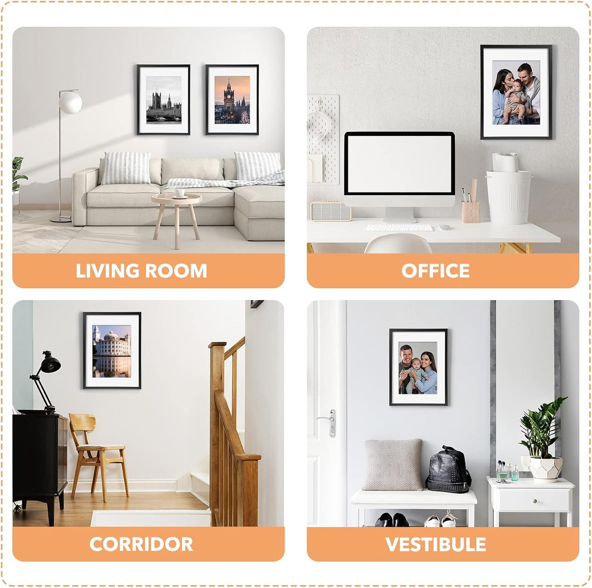 SYNTRIFIC 12x16 Black Picture Frames Set of 6, Matted to 8.5x11 with Mat