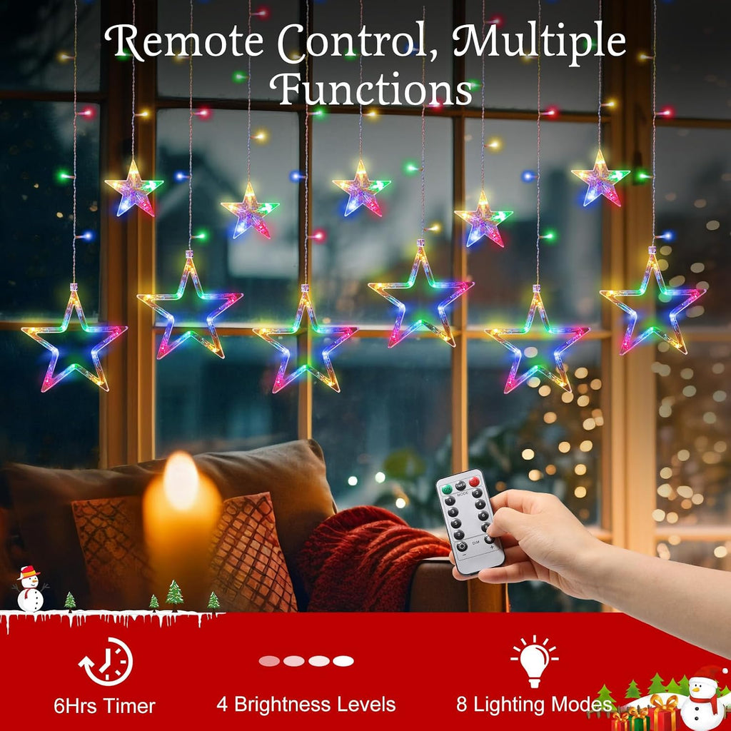 Lewondr 138 LED Christmas Star String Curtain Light with 6H Timer & 8 Modes
