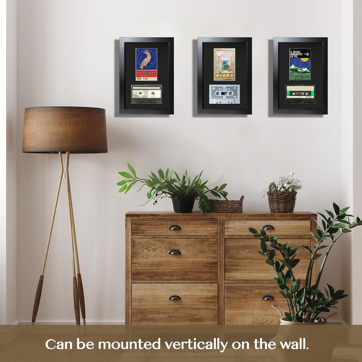 Cassette Tape Display Frame for Standard Case and Tape, Black Flocked EVA