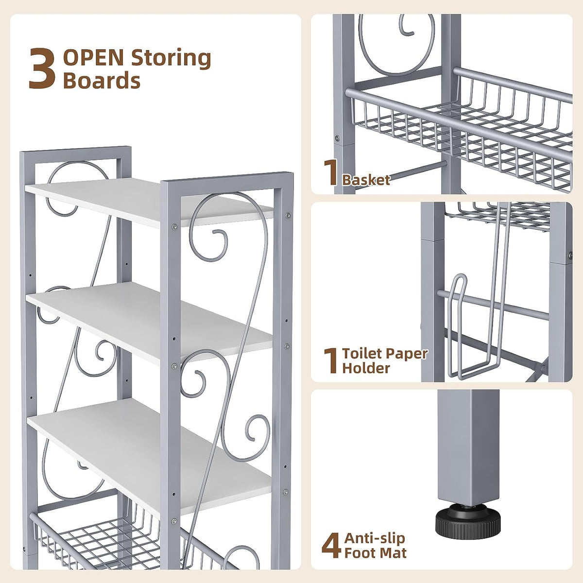 Over-The-Toilet Storage Rack 4-Tier Bathroom Shelf Toilet Organizer