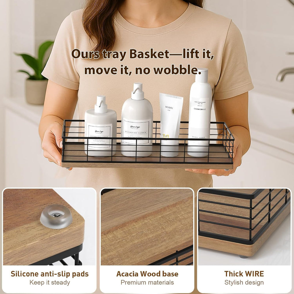 Toilet Paper Storage Basket, 16" Large Acacia Wood Toilet Paper Basket