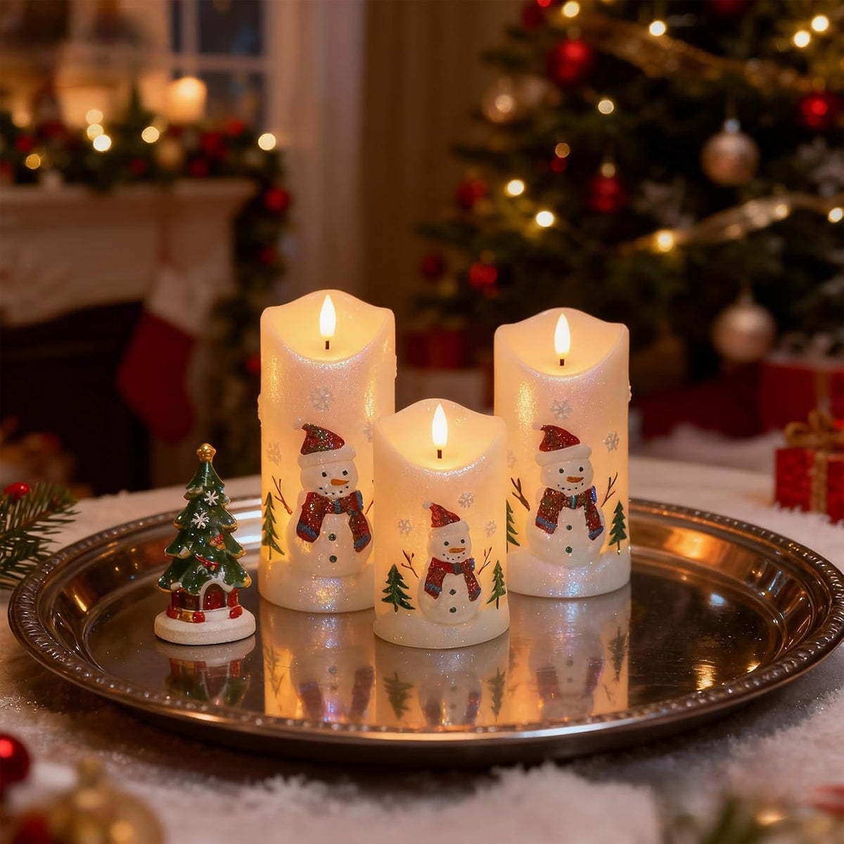 Eldnacele Snowman Relief Christmas Flameless Candles with Remote and Timer
