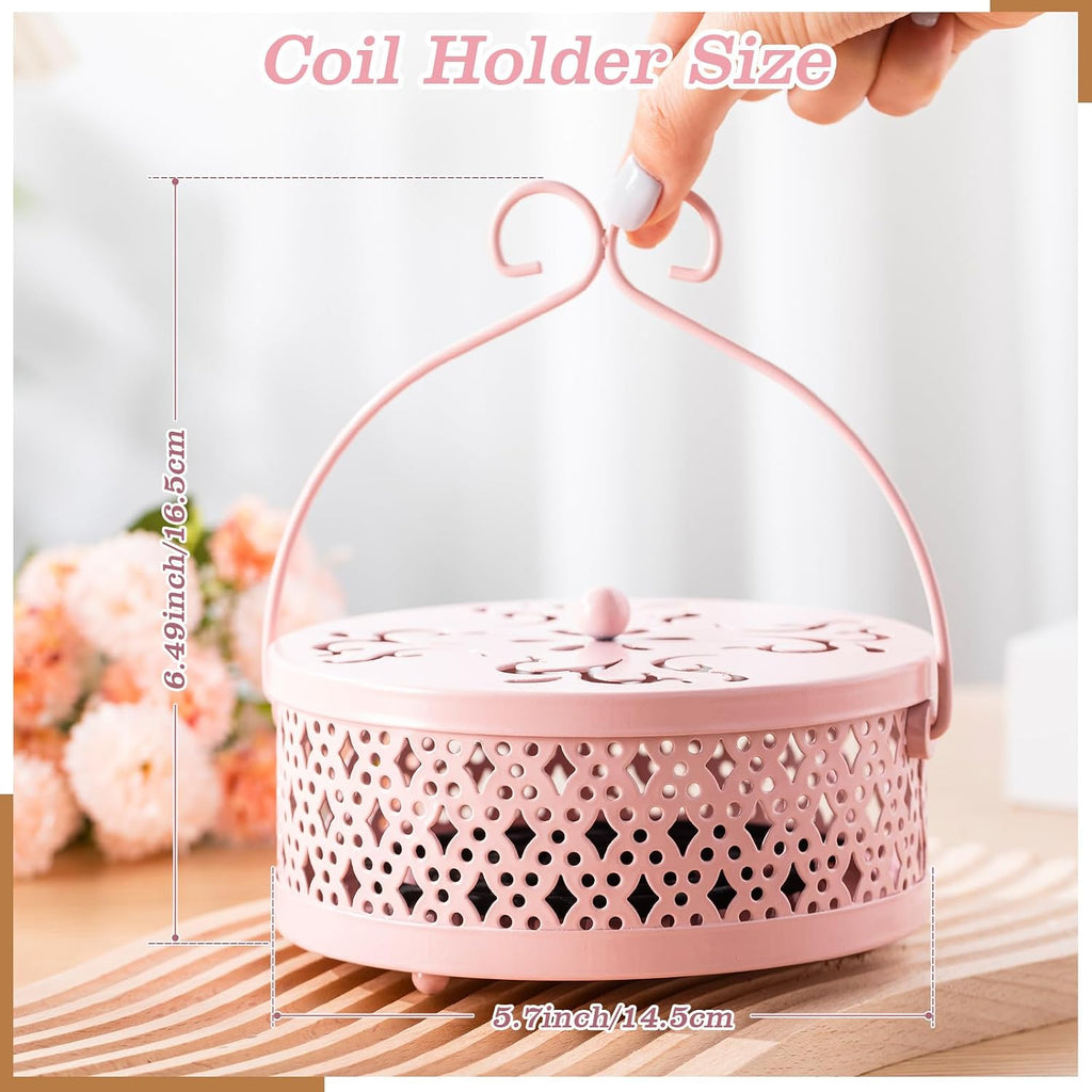 Lallisa 2 Pcs Incense Coil Holder Set, Metal Incense Burner, Pink