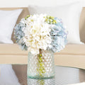 Wracra Hydrangeas Floral Arrangement in Glass Vase; Fake Flowers Blue