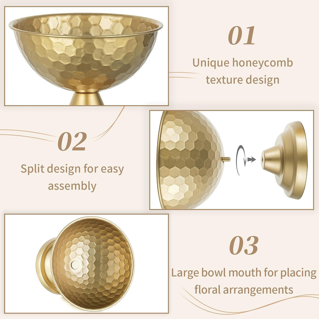 Sziqiqi Gold Urn Vase Wedding Centrepiece, Honeycomb Compote Vases, 2Pcs