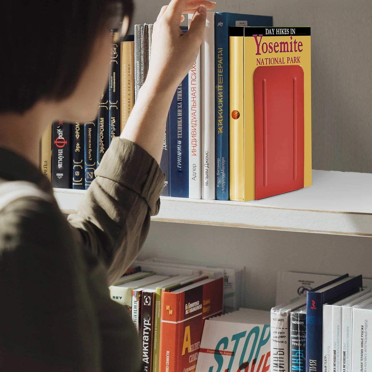 Acrimet Bookends for Shelves, Non-Skid Book Holder, Heavy Duty Book Stopper, Steel Metal Book Ends Storage for Home, Library, 6 7/8" H x 4" W x 4 1/2" D (Red) (1 Pair / 2 Pieces)