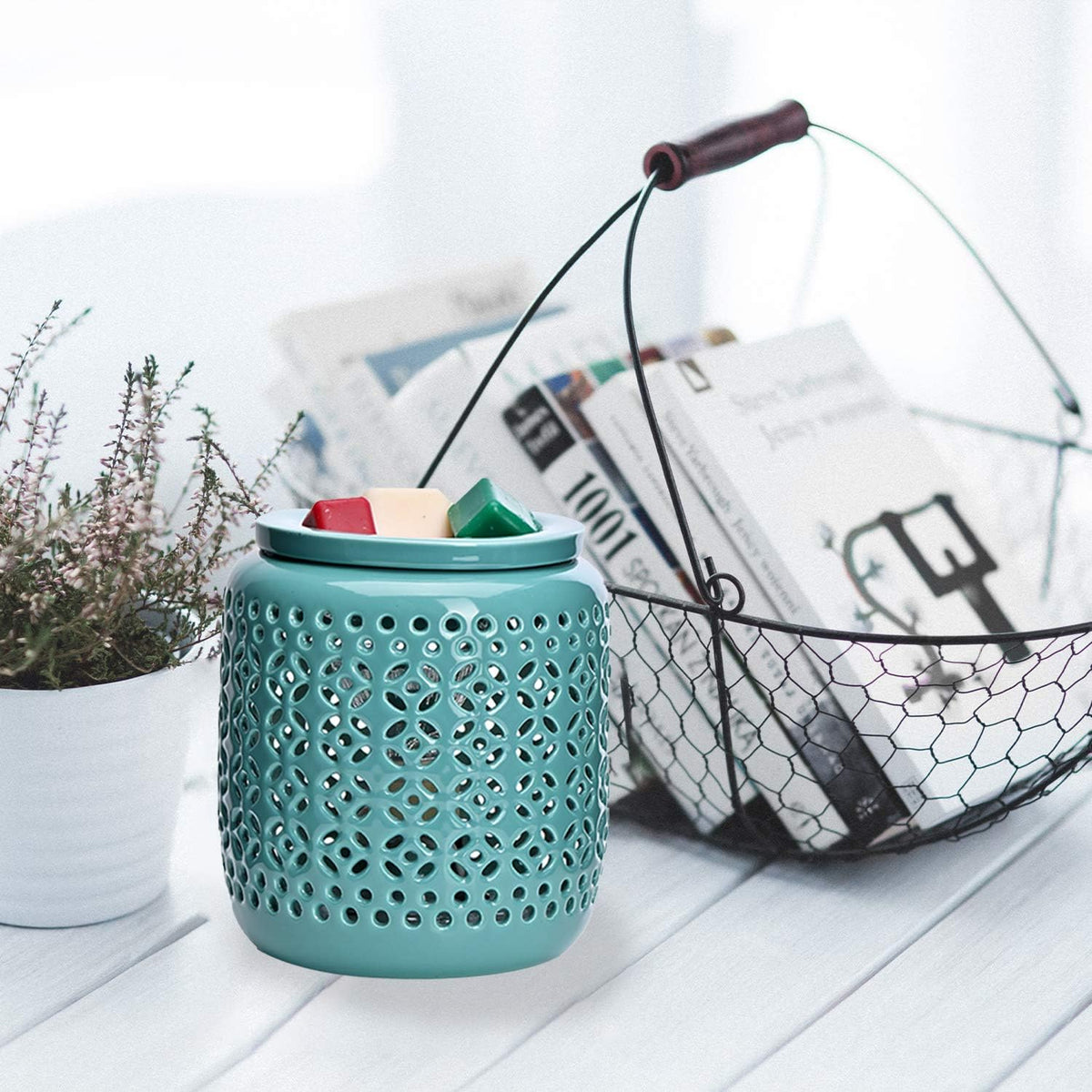 ASAWASA Ceramic Wax Melt Warmer for Scented Wax with Timer(Cyan Copper )