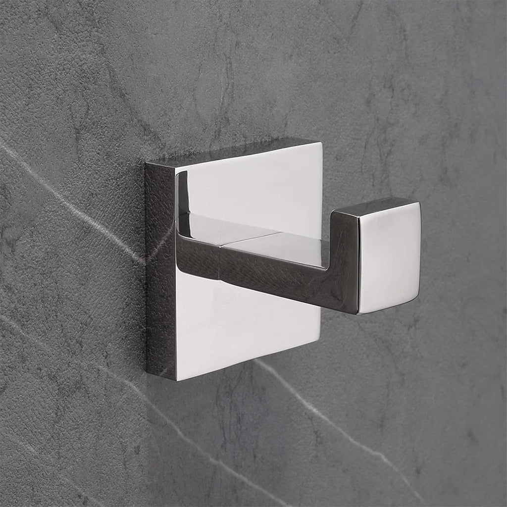 Nolimas Towel Hook Stainless Steel Bathroom Rustproof Clothes Towel Coat Hook Wall Mounted Square Toilet Kitchen, Heavy Duty Door Hanger, 1 Pack, Chrome Polished