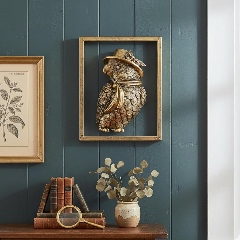 Vintage Gold Macaw Resin Animal Heads Wall Decor - Exquisite Polly Wall Hanging Sculptures for Living Room, Bedroom, Office - Handmade Home Art Decor(Parrot)