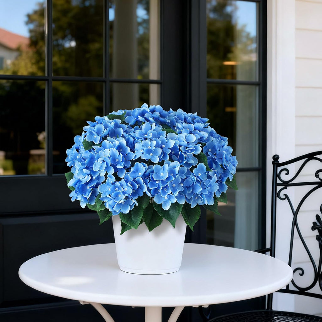 2 Sets Artificial Hydrangea Flower Topiary Ball Trees for Porch (Blue)