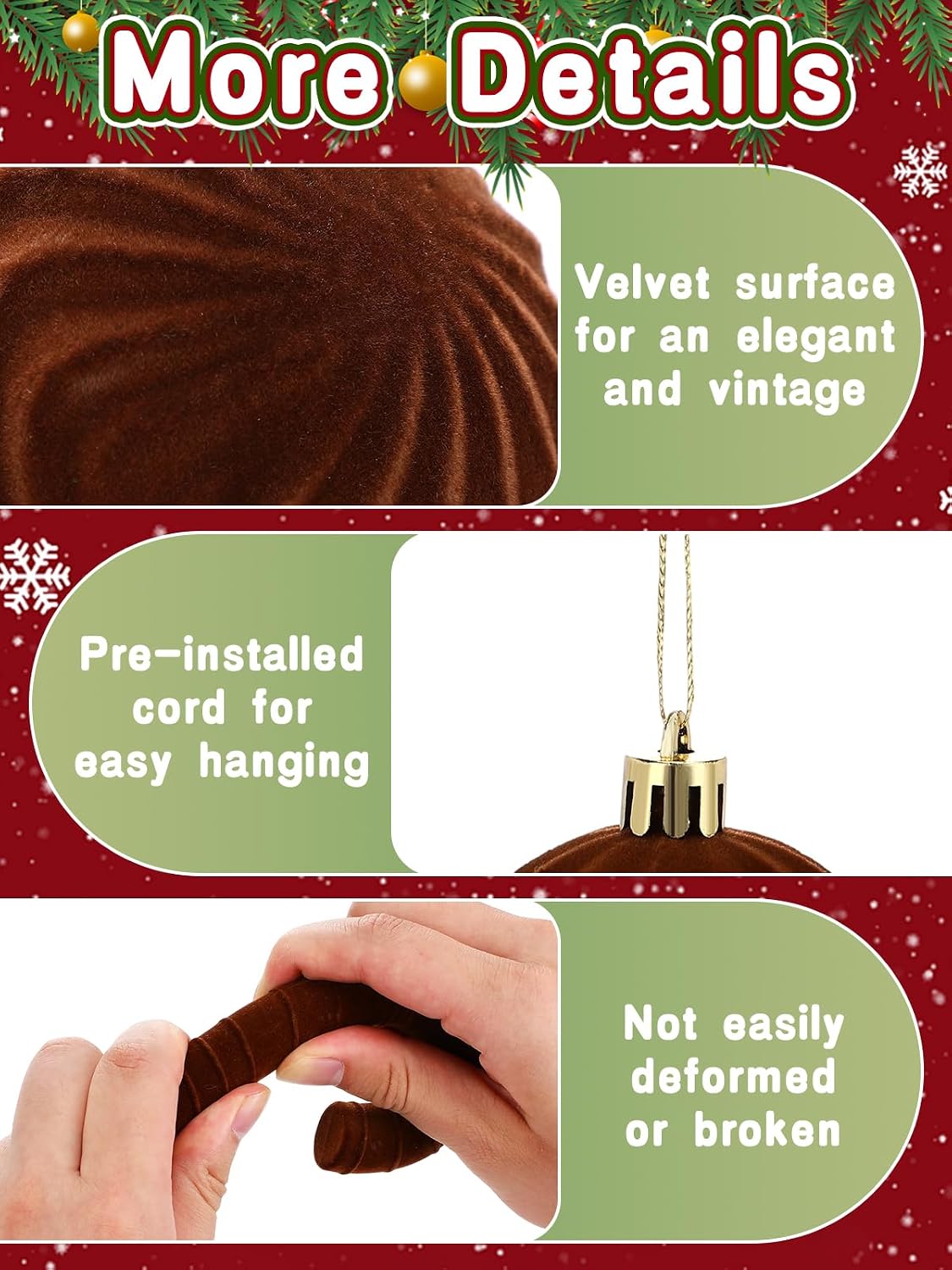 Acostop Brown Velvet Star Christmas Tree Topper & Ornaments Set, 30Pcs