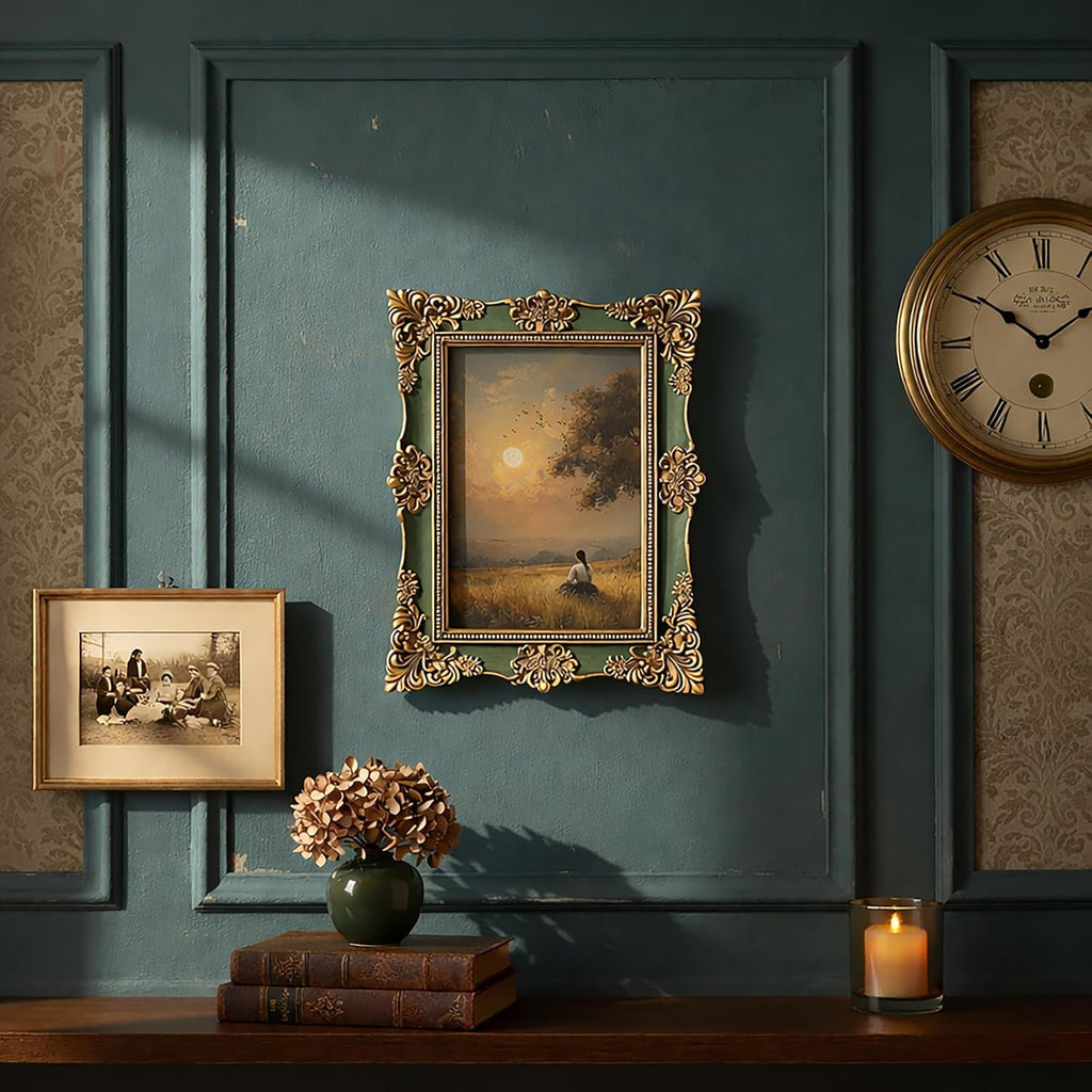 5x7 Vintage Picture Frames -5x 7 Antique Picture Frame, Ornate Frames 5 X 7 With Glass Front For Tabletop Photo Display And Wall Hanging, Victorian Poster Frame 5 By 7 (Lake Green, 5X7)