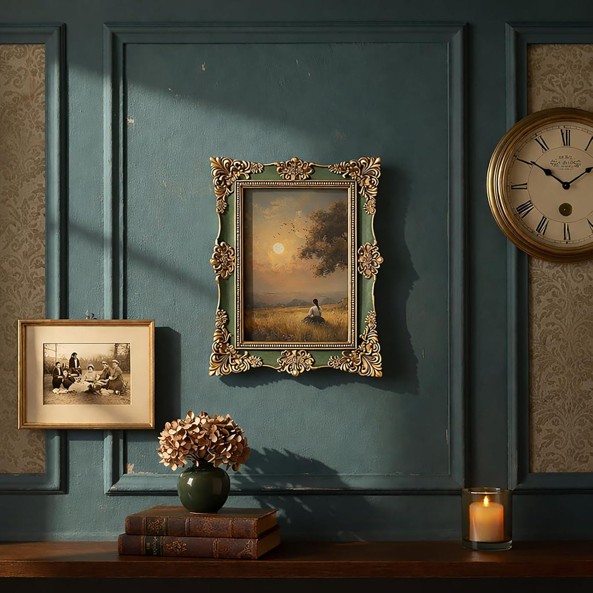 5x7 Vintage Picture Frames -5x 7 Antique Picture Frame, Ornate Frames 5 X 7 With Glass Front For Tabletop Photo Display And Wall Hanging, Victorian Poster Frame 5 By 7 (Lake Green, 5X7)