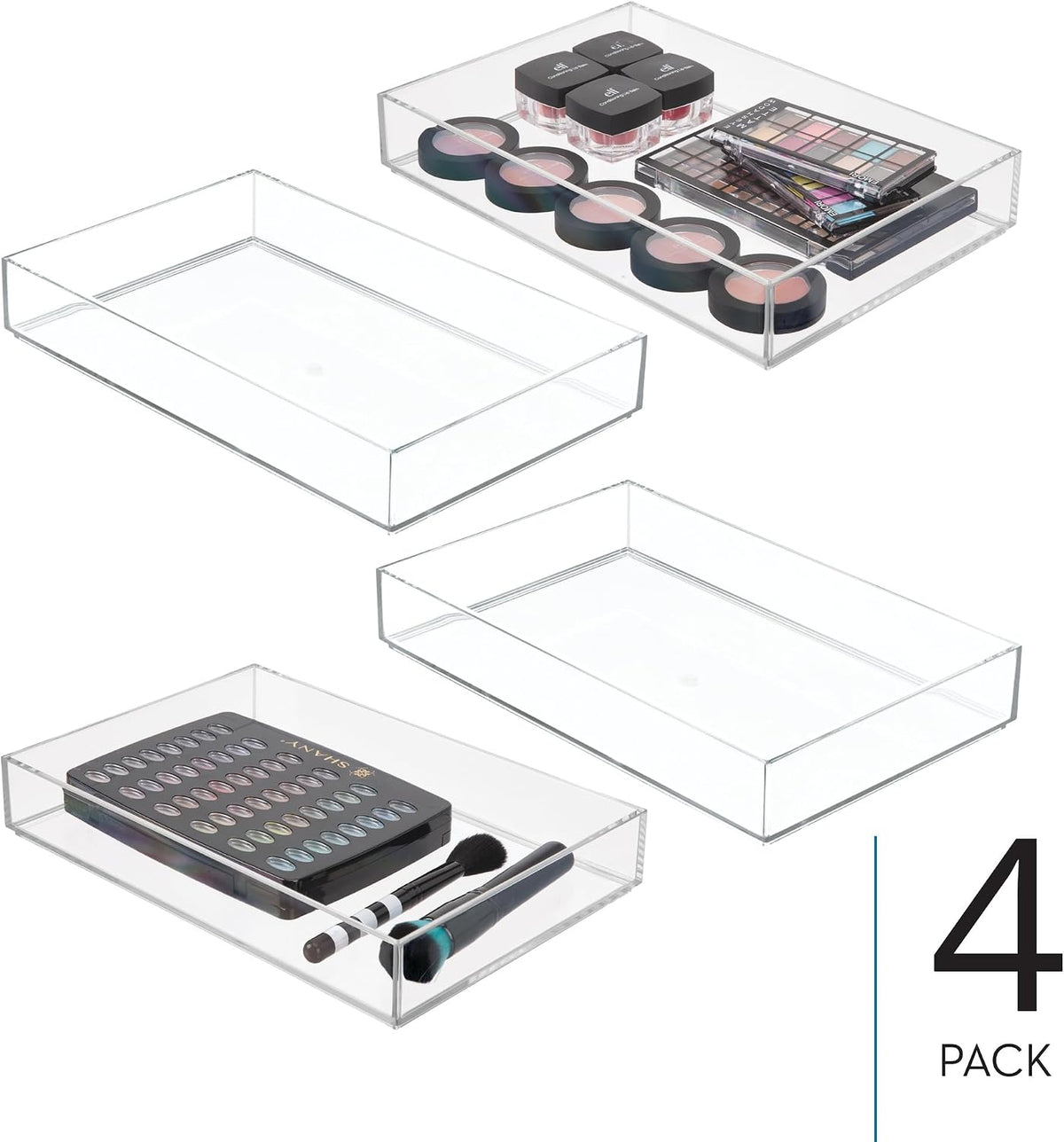 iDesign Makeup Drawer Organizer Tray, Set of 4, Clear
