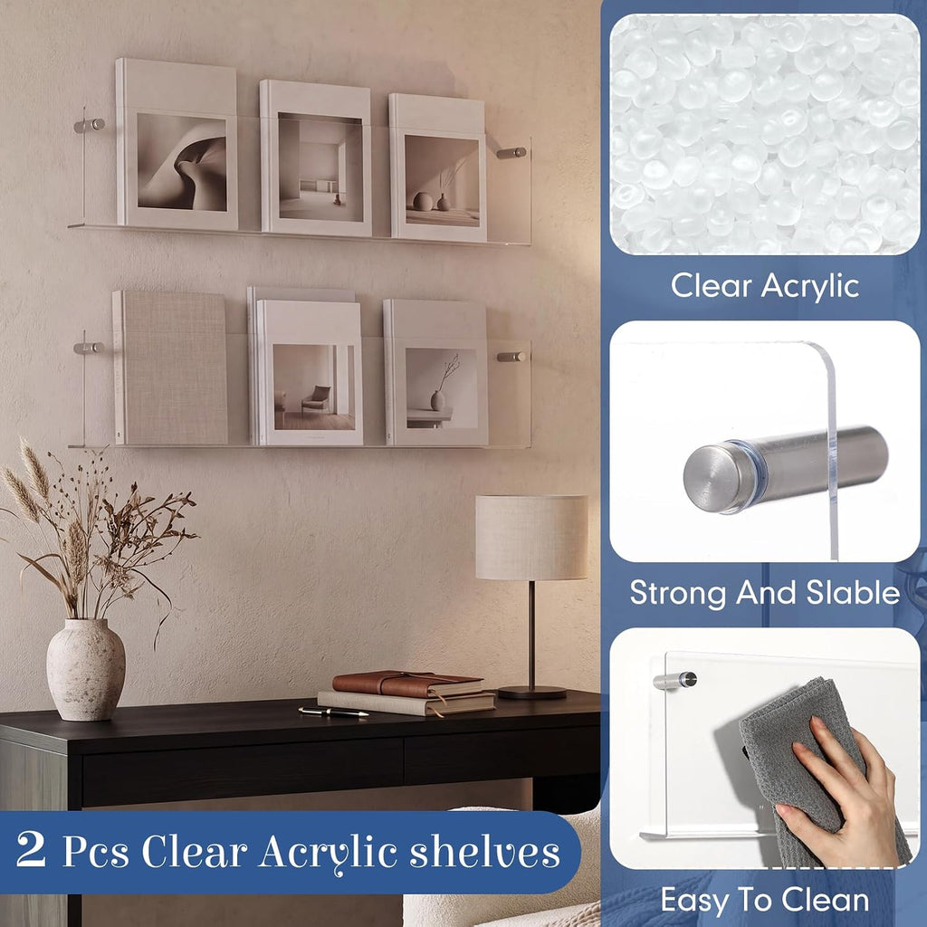 2 Pack Clear Acrylic Magazine Holder Wall, Brochure, 30 Inch