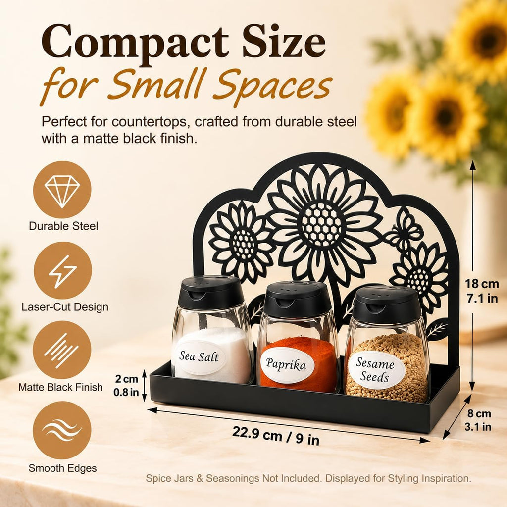 Sunflower Vanity Tray for Bathroom Countertop, Metal, 9" x 3.1", Black