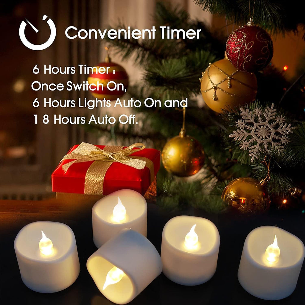 Flickering Flameless Led Tealight Candles with Timer, 6 Hours On and 18 Hours Off in 24 Hours Cycle Automatically Battery Votive Candles for Home Decoration,12 Pack,Warm White