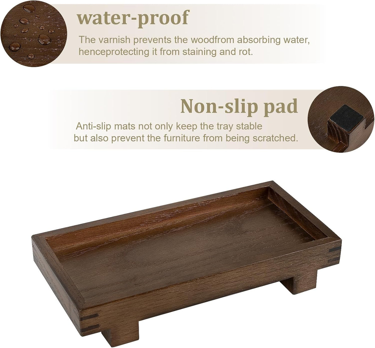 Bathroom Counter Tray Wooden Riser Display Kitchen Soap Holder, Walnut