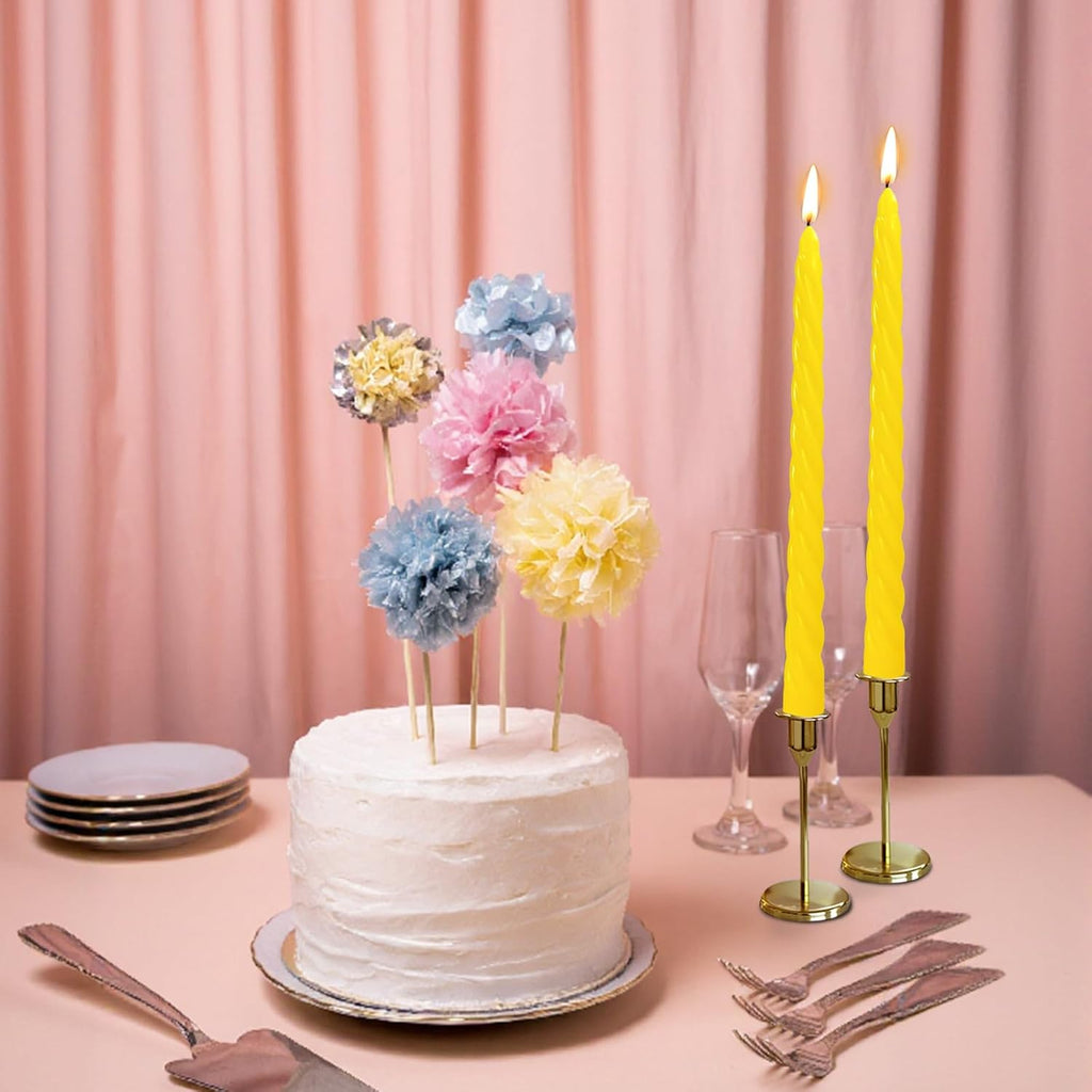 12 Pack 10 x 0.87 Inch Yellow Twisted Taper Candles Set