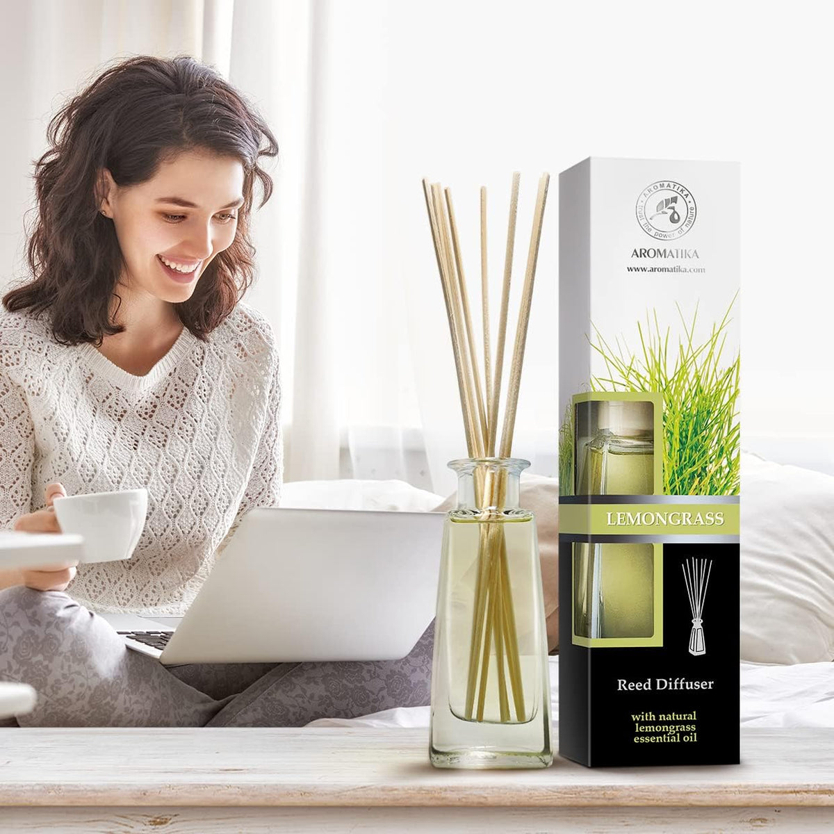 Lemongrass Oil Diffuser - Scented Reed Diffuser - Alcohol Free - Gift Set - Best for Aromatherapy - Room Air Freshener