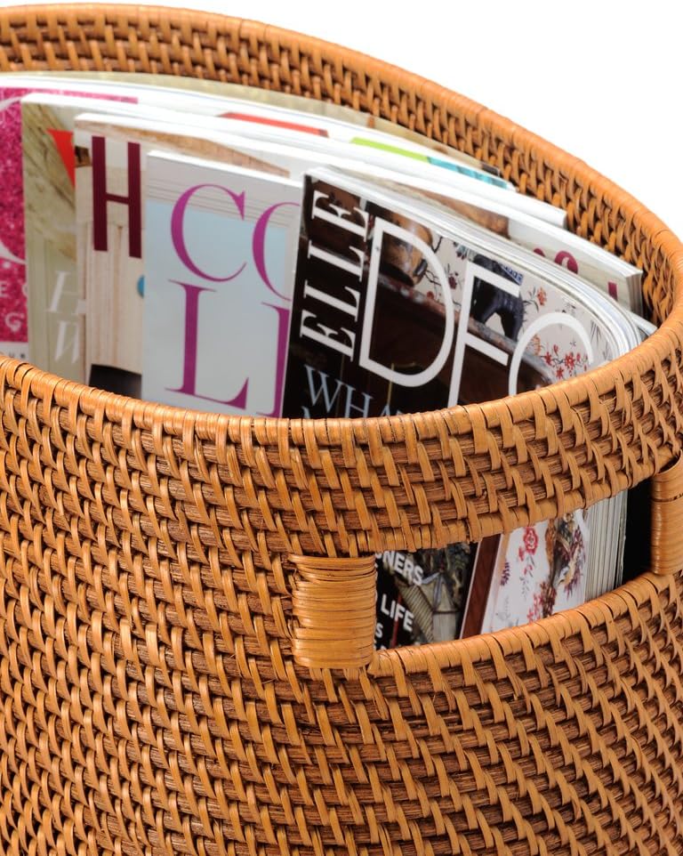 Kouboo Laguna Rattan Magazine Basket, Woven Book Organizer, Honey Brown