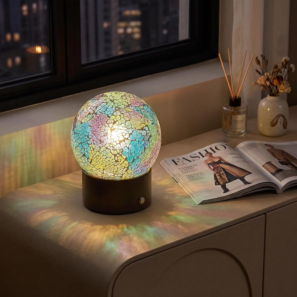 Oneach 6.5" Mini Mosaic Glass Cordless Rechargeable Battery Table Lamp