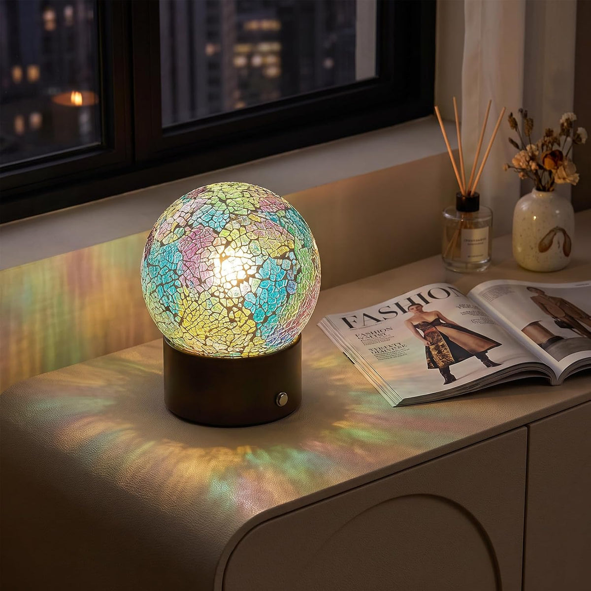 Oneach 6.5" Mini Mosaic Glass Cordless Rechargeable Battery Table Lamp