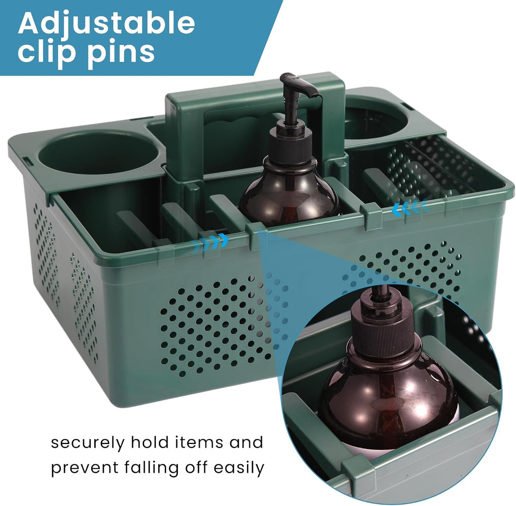 KMV Portable Shower Caddy Dorm: Features handles and adjustable compartments，Ventilation and Drainage Hole Design Cleaning Basket，ideal for toiletries， Essential for college dorms-green