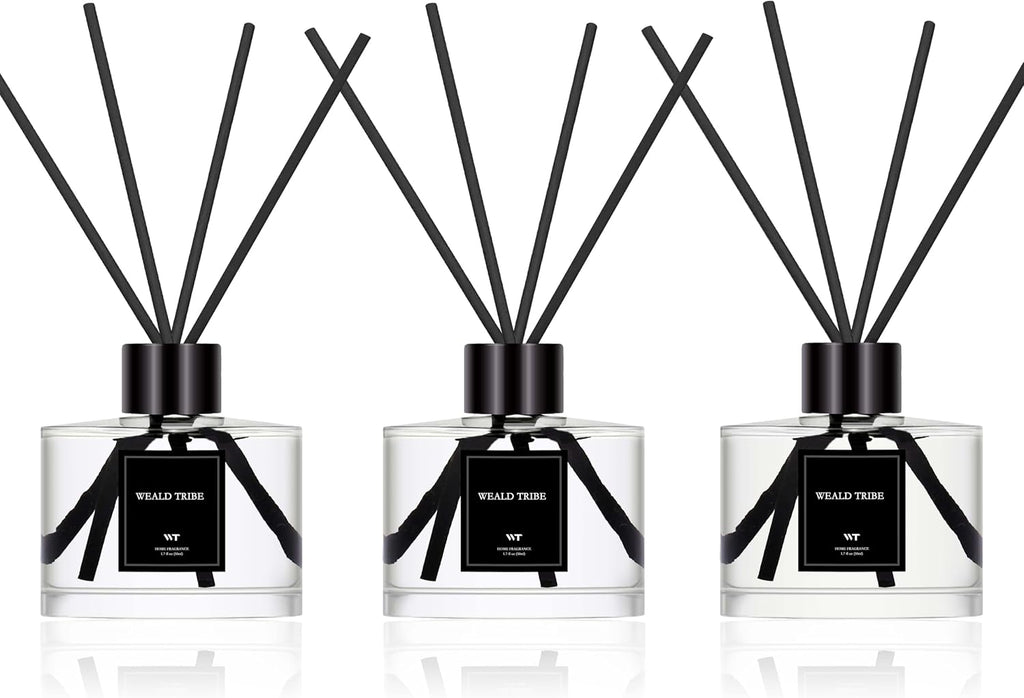 Reed Diffuser Set of 3 for Bathroom Air Fresheners, Oil Defusers Sticks | Cashmere & Vanilla,Lemon,Eucalyptus & Mint Scent(1.7 fl oz Each Pack) Home Fragrance with 12 Sticks | House Shelf Decor