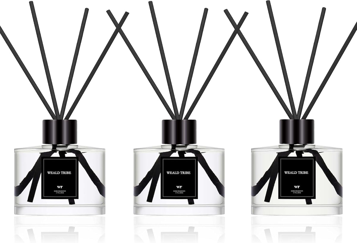 Reed Diffuser Set of 3 for Bathroom Air Fresheners, Oil Defusers Sticks | Cashmere & Vanilla,Lemon,Eucalyptus & Mint Scent(1.7 fl oz Each Pack) Home Fragrance with 12 Sticks | House Shelf Decor
