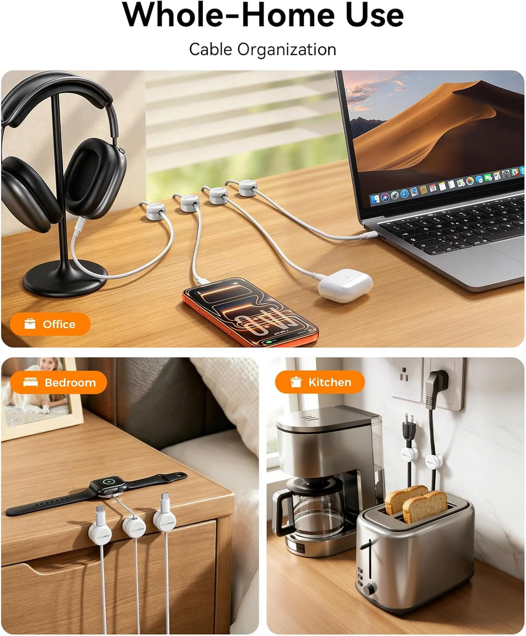 Rocoren 12 Pack Magnetic Cable Clips,360° Rotating Cord Organizer Holder