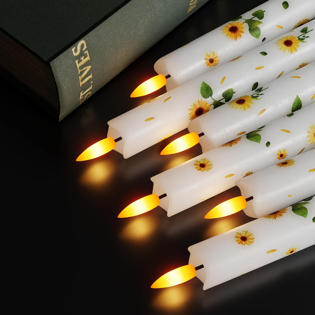 JOIONE Sunflower Flameless Taper Candles with Remote, 3 Pack Home Decor