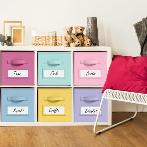 10 Pack Fabric Storage Cubes with Label 11" Collapsible Cube Bins, Macaroon