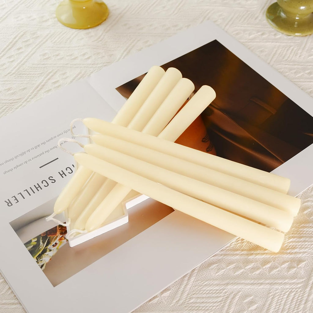 DEYBBY Beeswax Taper Candles, Clean Burning, Cream White, 9 in, 6 Pack