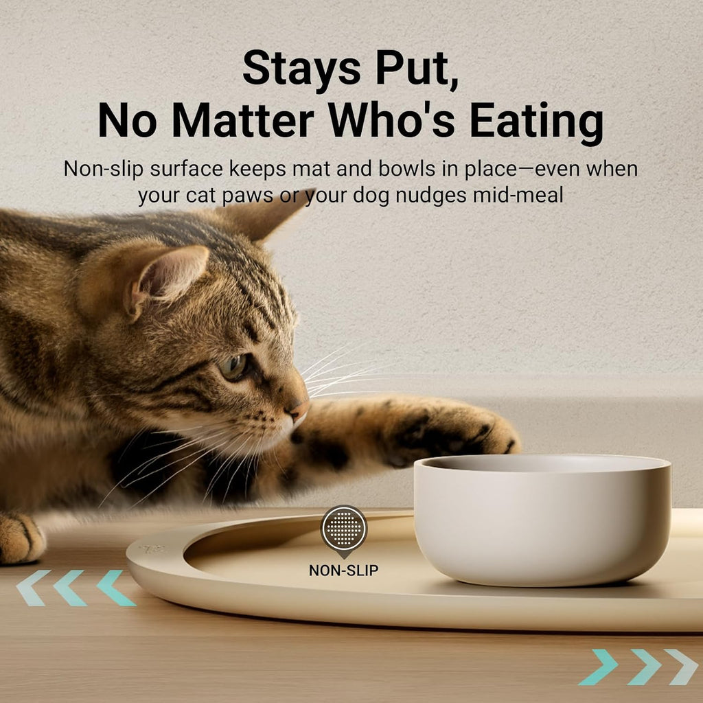 DownyPaws Cat Food Mats for Floors Waterproof, BPA Free Silicone Pet Food Mat, Non-Slip Pet Food Mat with High Raised Edge, Cat Placemat for Messy Drinkers, 18"×12.5", Almond (Pack of 2)