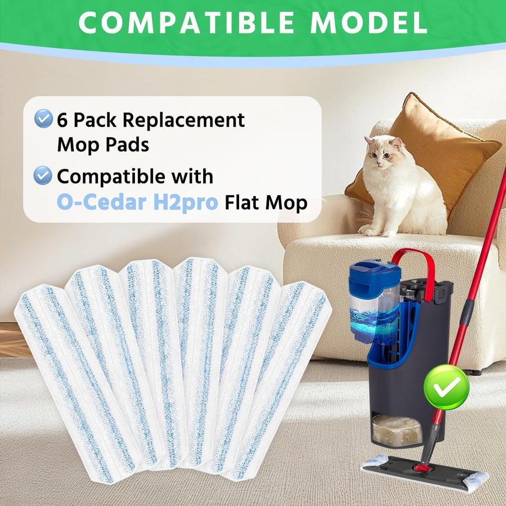 6 Pack H2prO Mop Pads Replacement for O Cedar H2prO Flat Mop System
