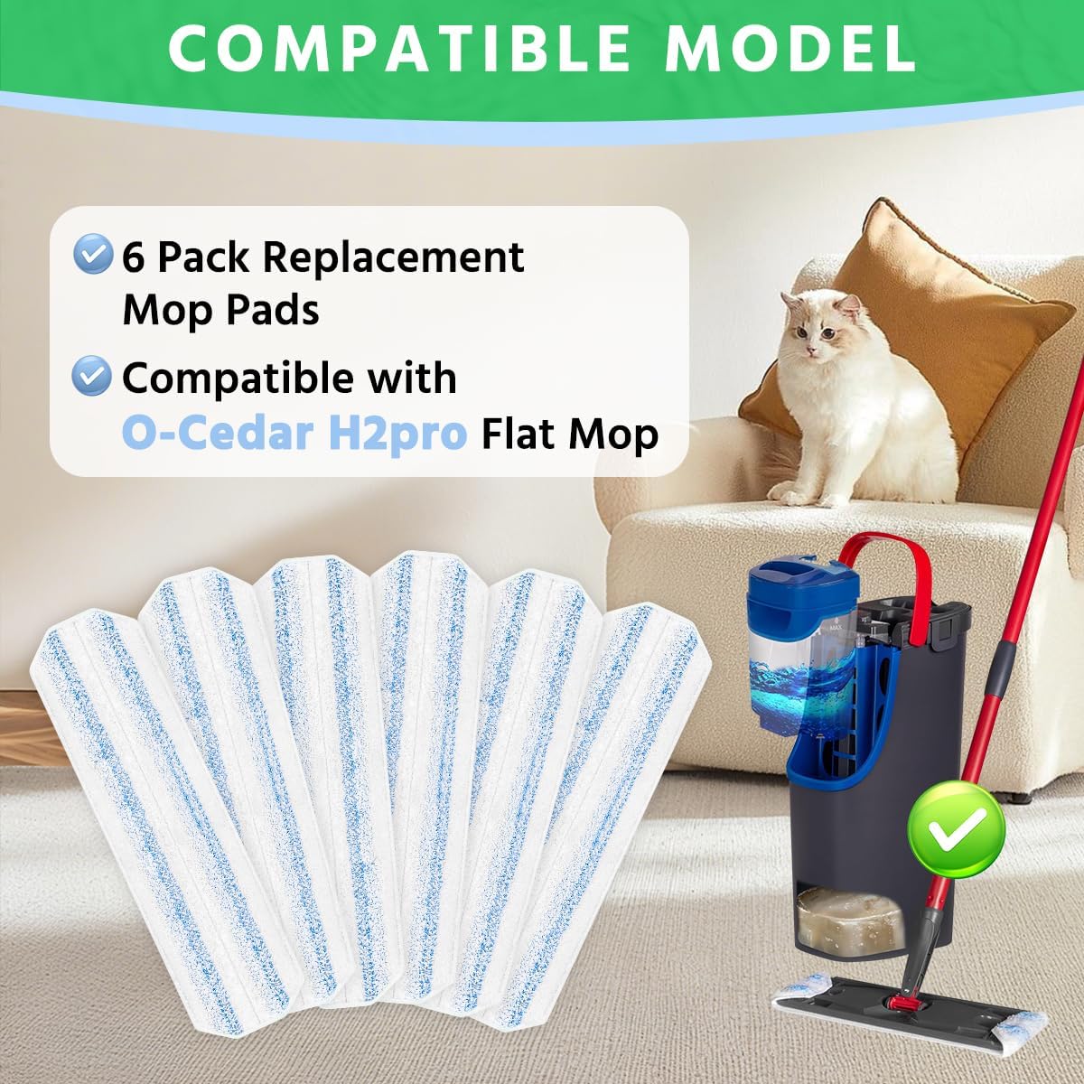 6 Pack H2prO Mop Pads Replacement for O Cedar H2prO Flat Mop System